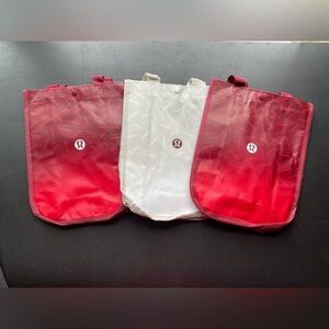 Lululemon Reusable Shopping Tote Bag Small red white Red Lot 3 New